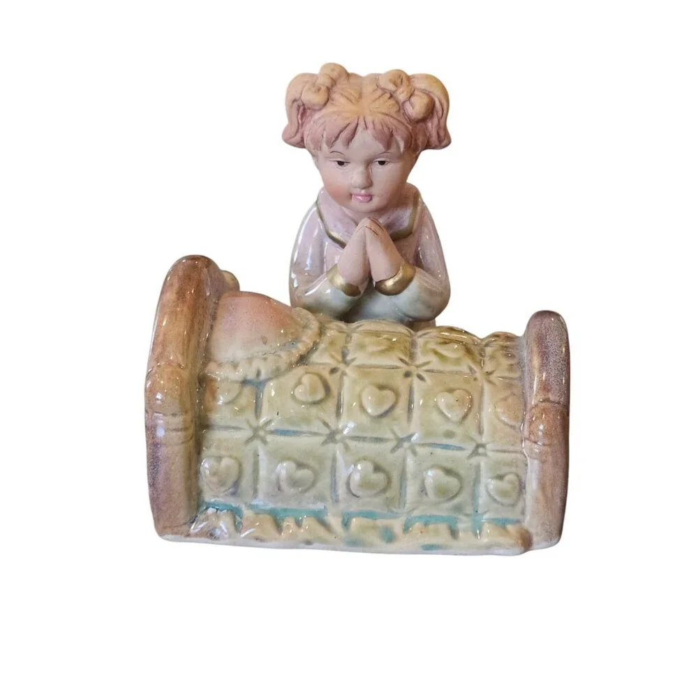Vintage Religious Praying‎ Girl Boy Nightime Prayer Christian Figurine Children